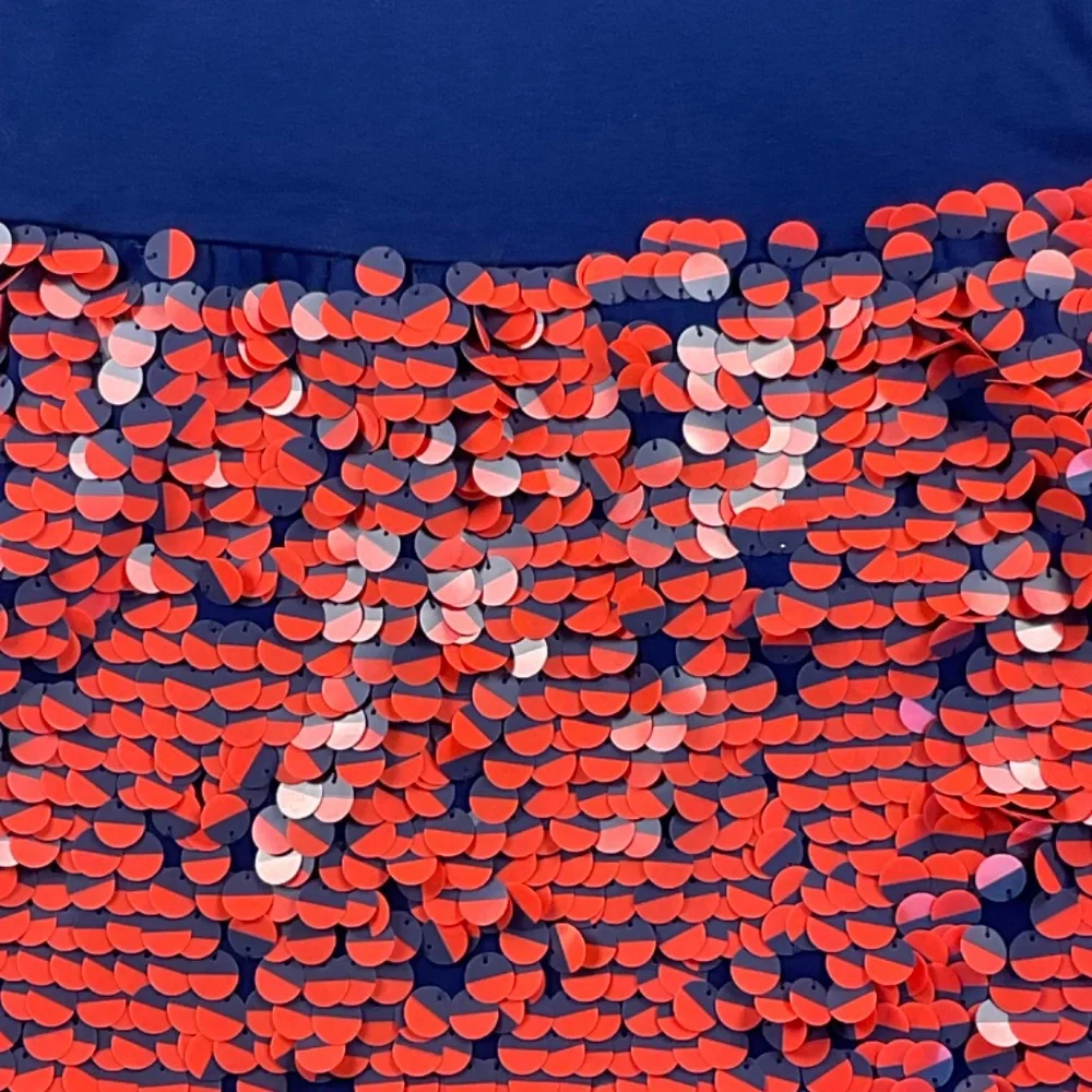 Crewcuts Navy shift dress with coral party discs Size 7